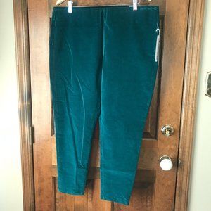 NWT Soft Surroundings Dark Green Corduroy Pull-On Skinny Ankle Pants PXL